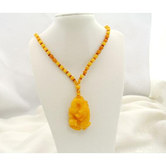 琥珀 コハク アンバー ネックレス 首飾り 龍彫り