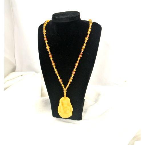 琥珀 コハク アンバー ネックレス 首飾り 観音彫り K18