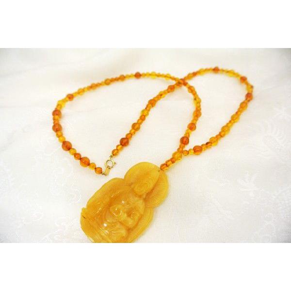 琥珀 コハク アンバー ネックレス 首飾り ミルキーアンバー K18 観音彫り