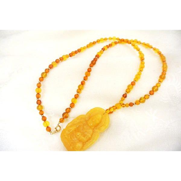 琥珀 コハク アンバー ネックレス 首飾り ミルキーアンバー K18  観音彫り