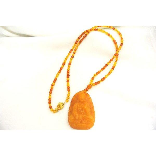 琥珀 コハク アンバー ネックレス 首飾り ミルキーアンバー  観音彫り