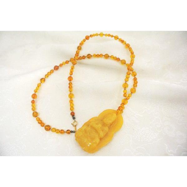 琥珀 コハク アンバー ネックレス 首飾り ミルキーアンバー K18  観音彫り