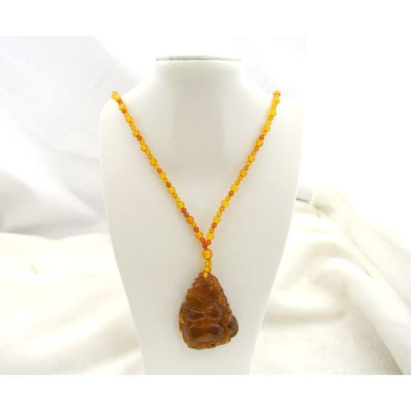 琥珀 コハク ブルーアンバー ネックレス 首飾り 羊彫り