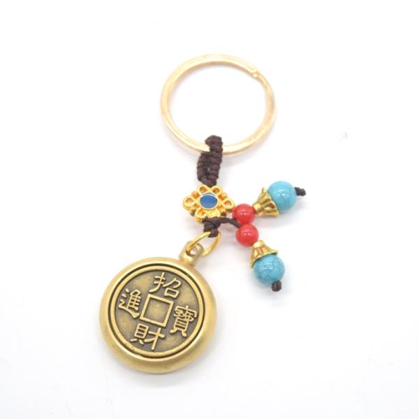 【メール便OK】 古銭 回転ギミックあり 銅製 キーホルダー