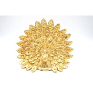 孔雀 樹脂製置物 金色 24cm