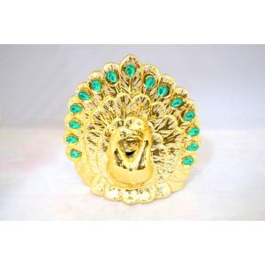 孔雀 陶器製 置物 金 緑 厄除け 開運 小