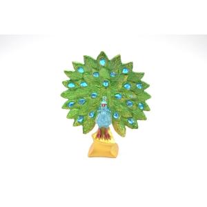 孔雀 樹脂製置物 緑色 彩色済み 台座付 15cm