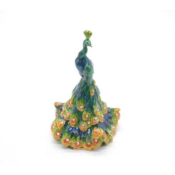 孔雀 緑 七宝焼き 小物入れ 金属製置物 縦型 厄除け