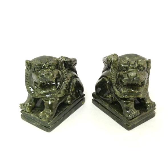 獅子ペアセット 緑玉石 天然石置物 風水アイテム