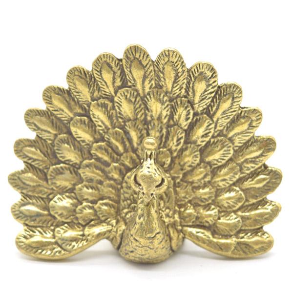 孔雀の置物 4cm ミニチュア 金属製 扇形