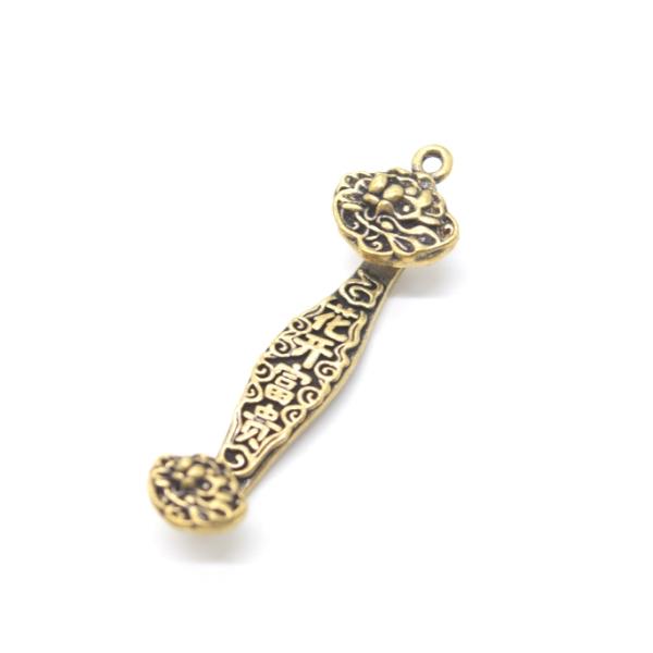 【メール便OK】 如意棒 銅製置物 ミニチュアサイズ 花弁富貴 吉祥如意 5.5cm