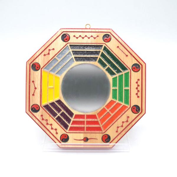 彩絵桃木八卦鏡 凸面鏡 木製置物 八寸 19cm 風水アイテム