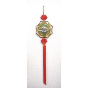 八卦飾り 根付 陶器製 獅子柄 吊るし雑貨 風水アイテム  全長約85cm