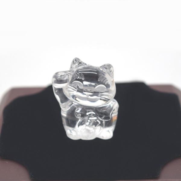 ネコ 招き猫の置物 4cm 水晶 天然石製 クリスタル パワーストーン