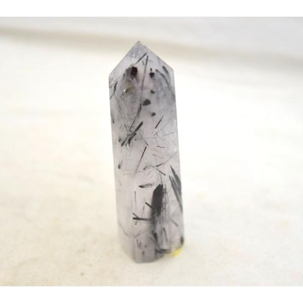 ブラックトルマリンルチルクオーツ 六角柱 ポイント型 パワーストーン 天然石置物  中