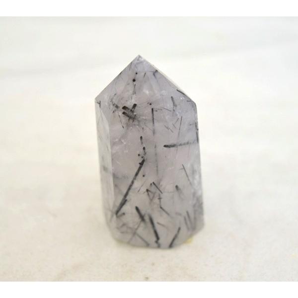 ブラックトルマリンルチルクオーツ 不透明 六角柱 ポイント型 パワーストーン 天然石置物  低小