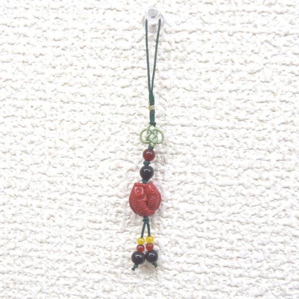 【メール便OK】 双魚 堆朱風 ストラップ 樹脂製 中国結び 鯉 魚