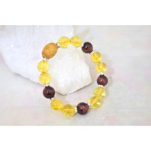 令和ブレスレット シトリン レッドタイガーアイ 木製彫り物パーツ 天然石アクセサリー 12mm