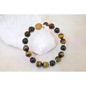 令和ブレスレット タイガーアイ オニキス 木製彫り物パーツ 天然石アクセサリー 10mm