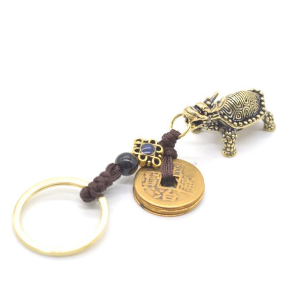 【メール便OK】 龍亀 ドラゴンタートル ロングイ キーホルダー 銅製置物 ミニチュアサイズ