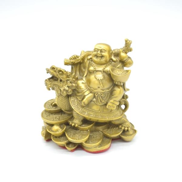 龍亀 ドラゴンタートル ロングイ 布袋 如意棒 銅製置物 13cm