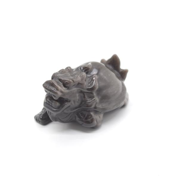 龍亀 ドラゴンタートル ロングイ オブシディアン 天然石製置物 黒曜石 3.5cm 小