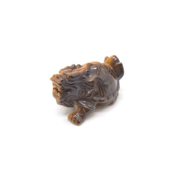 龍亀 ドラゴンタートル ロングイ タイガーアイ 天然石製置物 虎目石 3cm 小