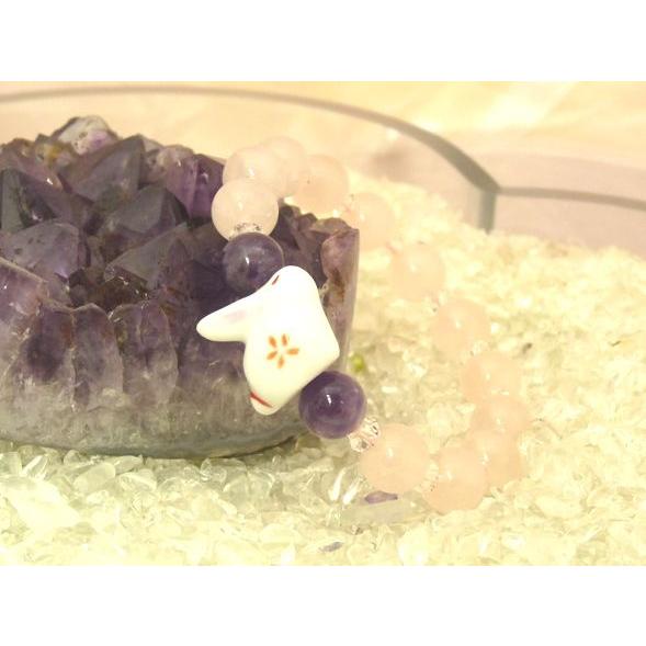 【メール便OK】うさぎ付 ローズクォーツ アメジスト パワーストーン 天然石ブレスレット 兎 卯  ...