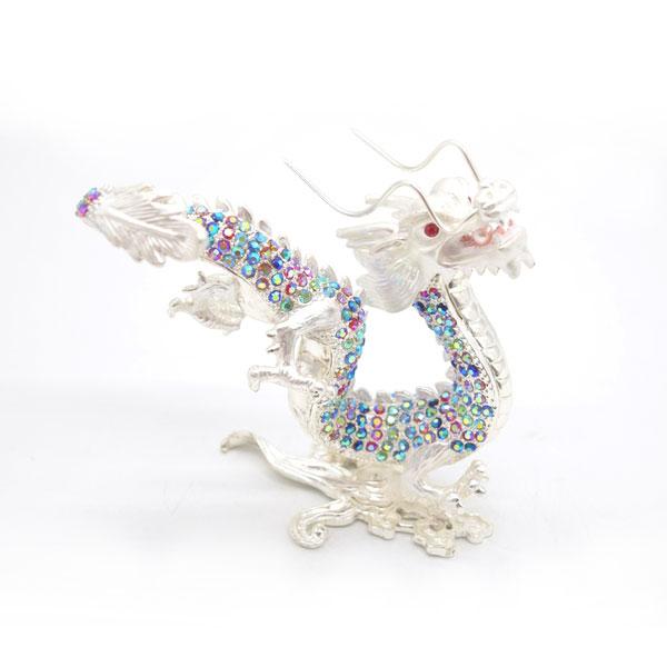 辰 龍の置物 七宝焼き 白 12cm 五本爪 玄関 風水インテリア 竜