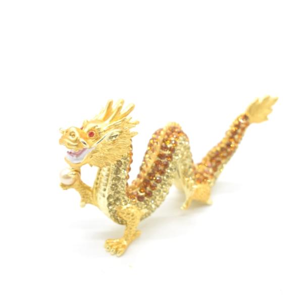 辰 龍の置物 七宝焼き 金色 黄色 ゴールド 7.5cm 五本爪 玄関 風水インテリア 竜