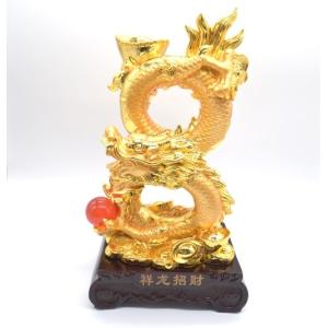 辰 龍の置物 8の字龍 白 魚 樹脂製 33cm 8型 竜 如意宝珠