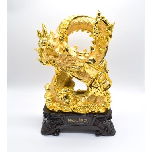 辰 龍の置物 8の字龍 金色 樹脂製 39cm 8型 竜 古銭 招財進宝 末広がり 台座付き