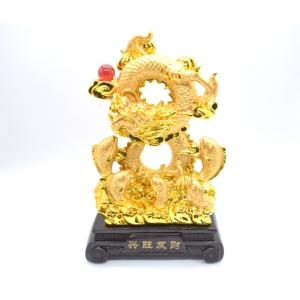 辰 龍の置物 8の字龍 金色 竜 鯉 末広がり 台座付き 樹脂製 33cm