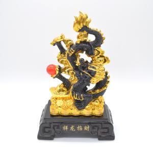 金龍 8の字型 古銭 重ね8 招財進宝 末広がり 樹脂製置物 台座付き 28cm 辰 龍の置物 8の字龍 緑と金 重ね8 樹脂製 28cm 8型 竜 古銭