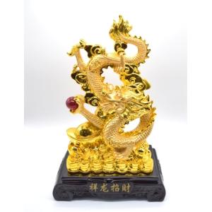 辰 龍の置物 8の字龍 金色 重ね8 樹脂製 48cm 8型 竜 如意宝珠 招財進宝 末広がり 台座付き