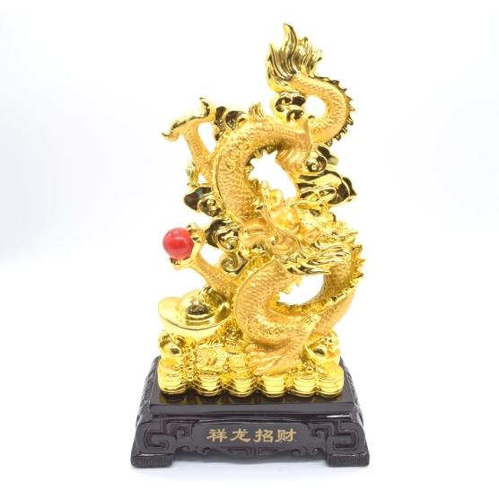 辰 龍の置物 8の字龍 金色 重ね8 樹脂製 36cm 8型 竜 如意宝珠 招財進宝 末広がり 台座...