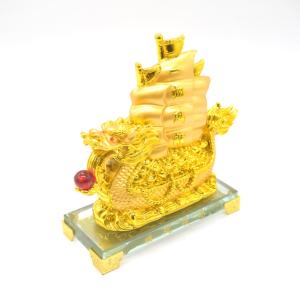龍船 ガラス台座 樹脂製置物 一帆風順 金色 ...の詳細画像1