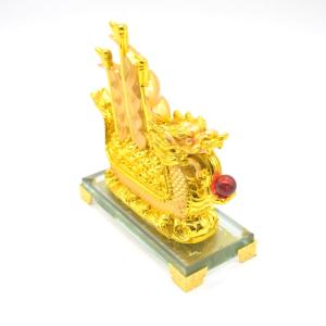 龍船 ガラス台座 樹脂製置物 一帆風順 金色 ...の詳細画像2