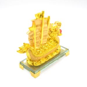 龍船 ガラス台座 樹脂製置物 一帆風順 金色 ...の詳細画像3