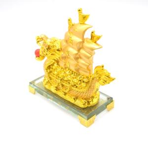 龍船 ガラス台座 樹脂製置物 一帆風順 金色 ...の詳細画像4