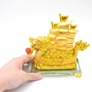 龍船 ガラス台座 樹脂製置物 一帆風順 金色 ...の詳細画像5