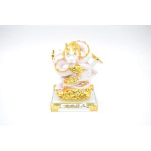 龍の置物 龍 昇龍 白 樹脂製置物 ガラス台座 14cm