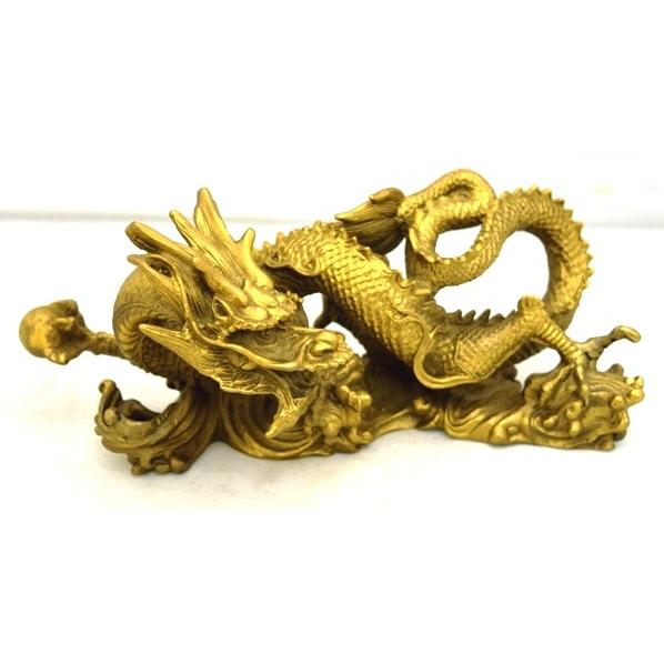 辰 龍の置物 銅製 右向き 9.5cm 竜 見返り 振り向き