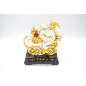 龍 鳳凰 樹脂製置物 台座付き 金色 43cm 夫婦円満 : 横浜中華街龍
