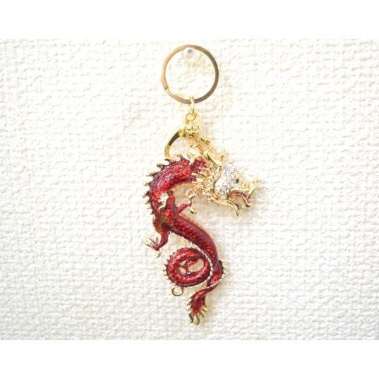 【メール便OK】 龍 竜 七宝焼き キーホルダー 赤 レッド 金属製雑貨