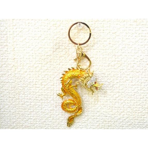 【メール便OK】 龍 竜 七宝焼き キーホルダー 黄色 イエロー 金属製