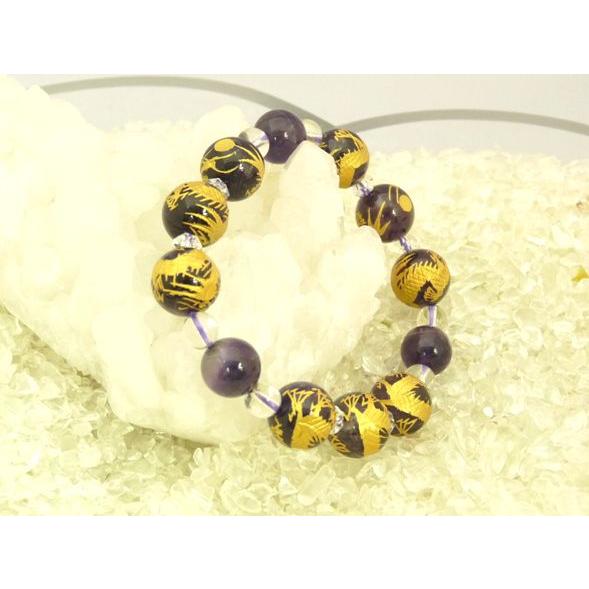 九頭龍 金彫り龍アメジスト 総合運 水晶 ブレス 12mm