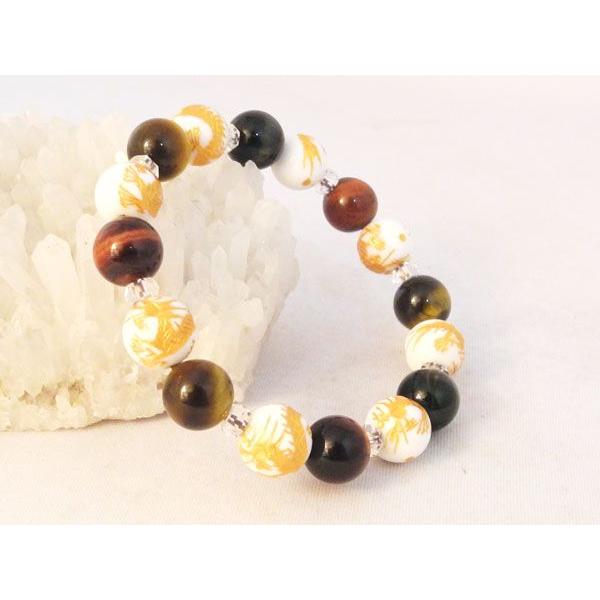 龍 金彫り龍ホワイトオニキス 3色タイガーアイ 魔除け 邪気祓い パワーストーンブレスレット