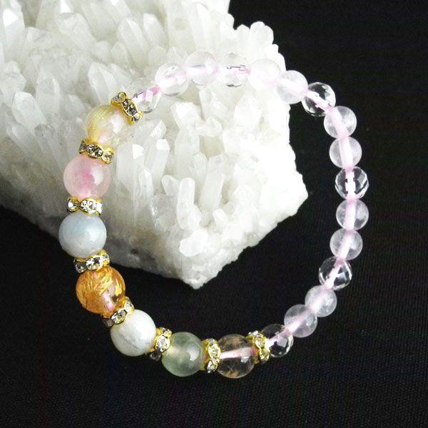 龍 金彫り龍水晶 魔除け 邪気祓い アクアマリン ローズクォーツ他多数を組み合わせたパワーストーンブ...