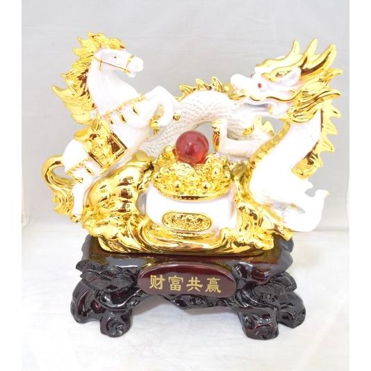 龍 馬 白 聚宝盆 樹脂製置物  風水インテリア 30cm うまくいく 成功 開運